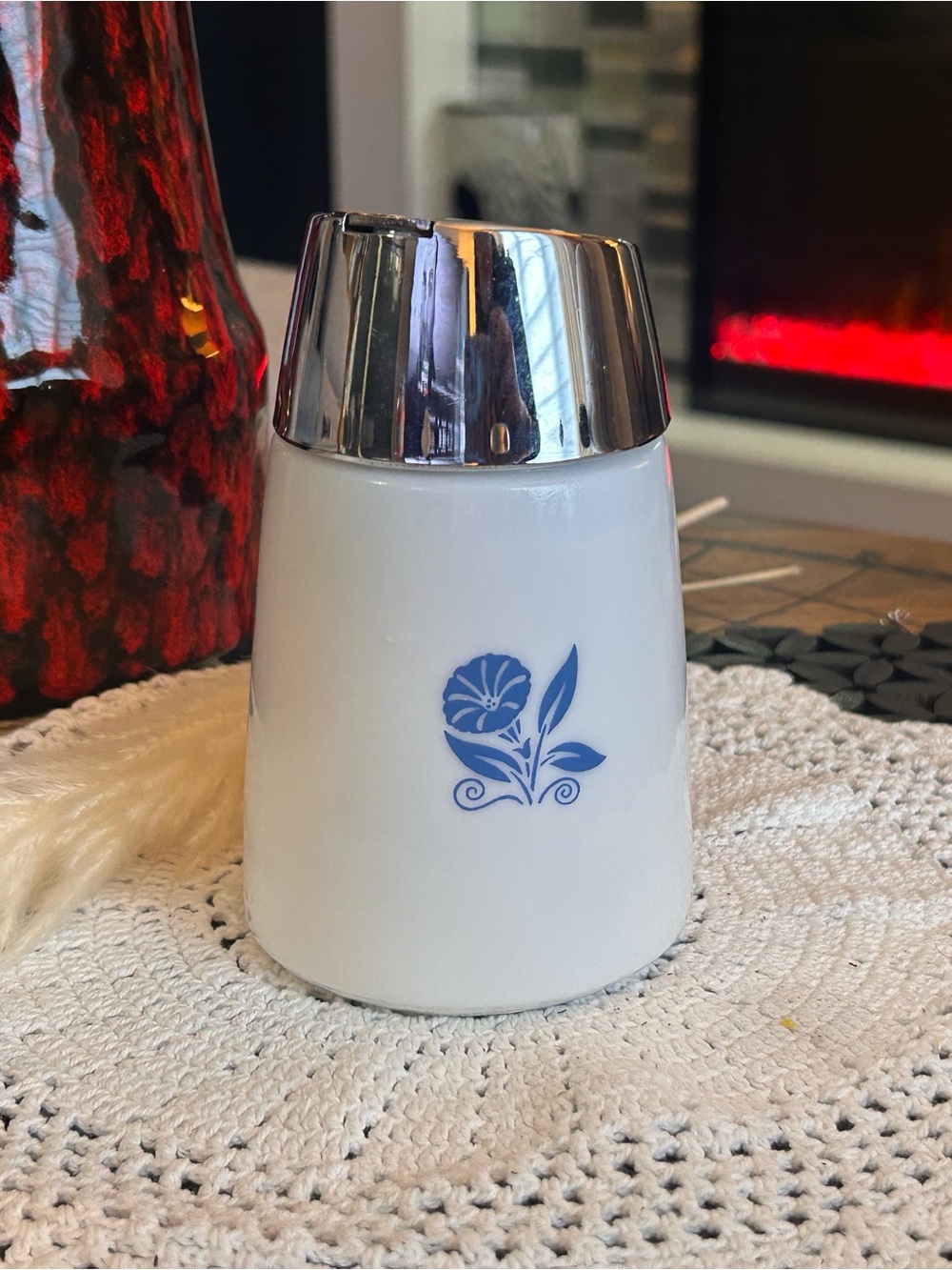 Vintage Blue Morning Glory Milk Glass Sugar Dispenser | 1959 Dripcut Starline
